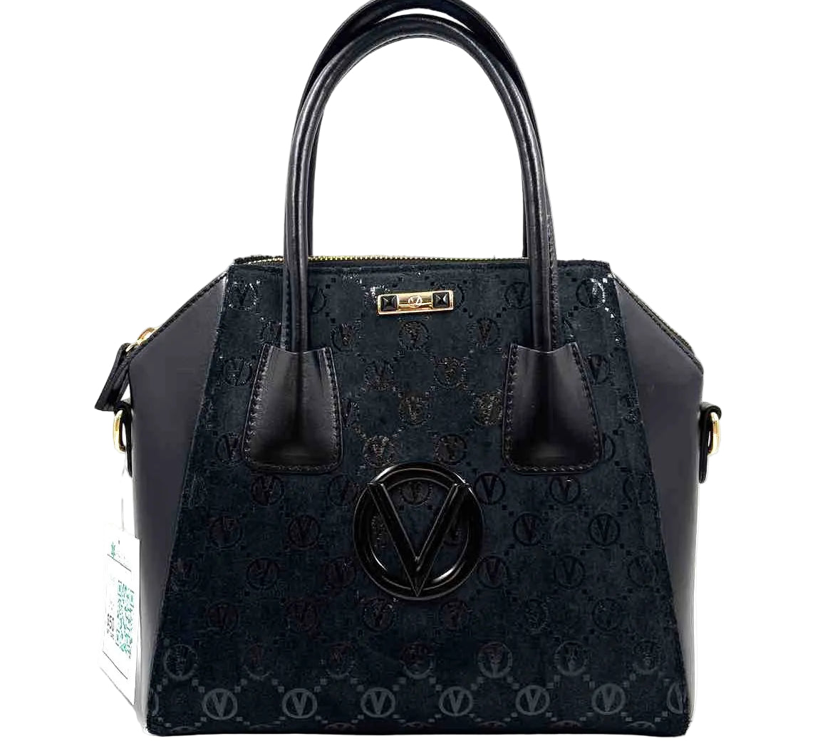 VALENTINO by MARIO VALENTINO Black Logo Embossed Leather MINIMI Handled Purse w/Crossbody