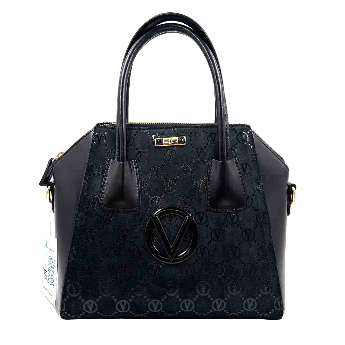VALENTINO by MARIO VALENTINO Black Logo Embossed Leather MINIMI Handled Purse w/Crossbody