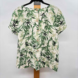 JJill Women's Size S Green Leaves Short Sleeve Shirt