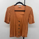 Society Amuse Women's Size L Orange Ribbed Short Sleeve Shirt