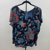 Loft Women's Size XL Navy Floral Short Sleeve Shirt
