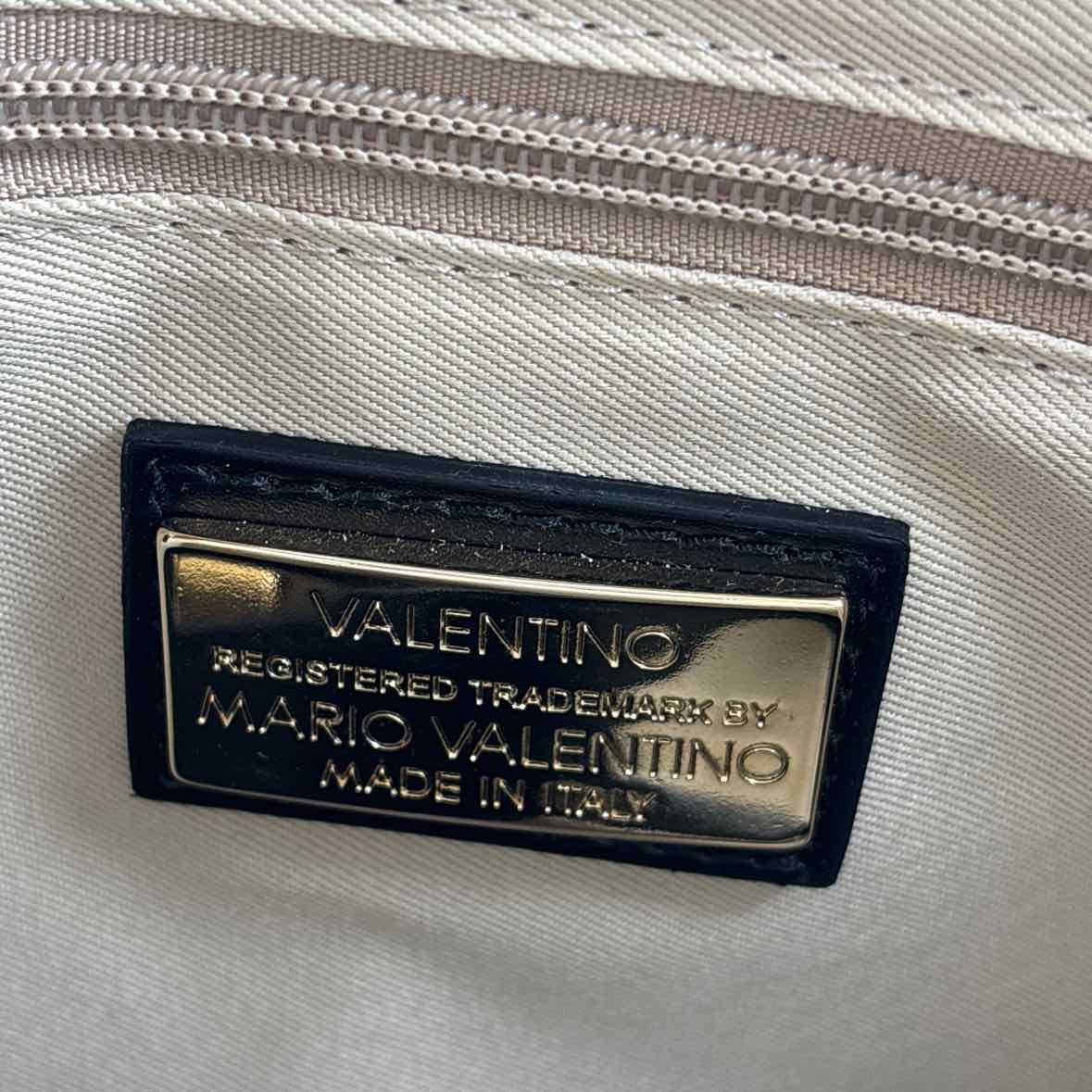 Interior Logo VALENTINO by MARIO VALENTINO Black Logo Embossed Leather MINIMI Handled Purse w/Crossbody