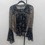 Free People Junior's Size S Black Floral Long Sleeve Shirt