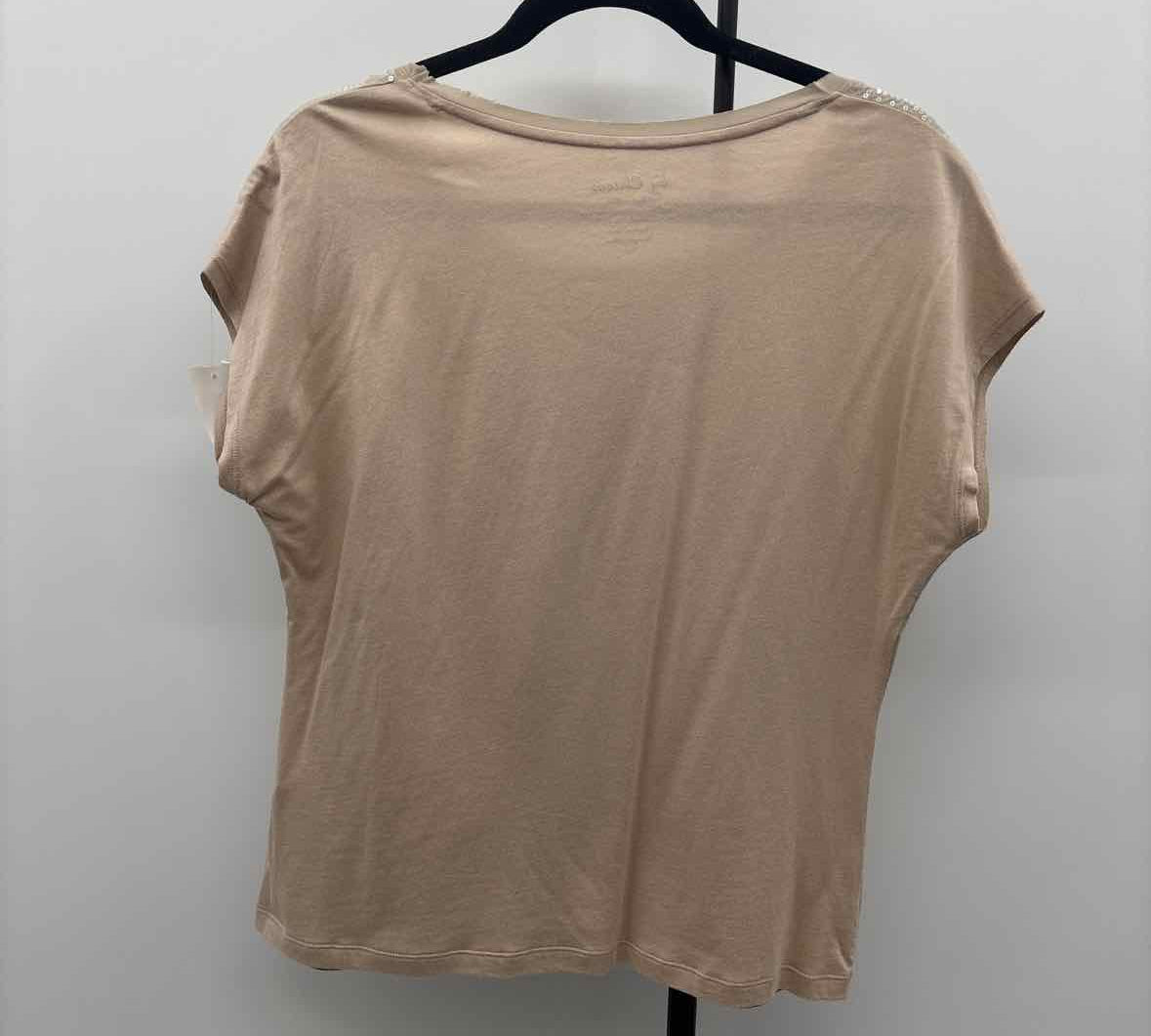 Chico's Women's Size M Tan Sequins Short Sleeve Shirt