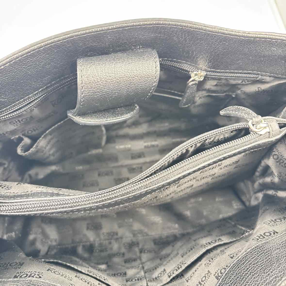 Interior MICHAEL KORS Black Pebble Leather Handled HAMILTON Tote Bag Purse w/Crossbody Strap