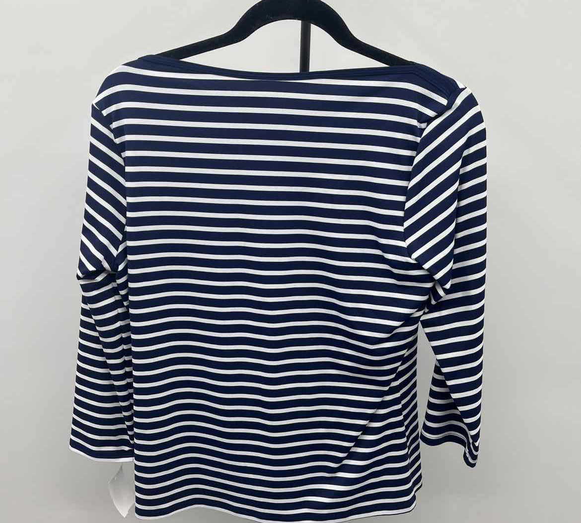 Land's End Women's Size S Navy Stripe Long Sleeve Shirt