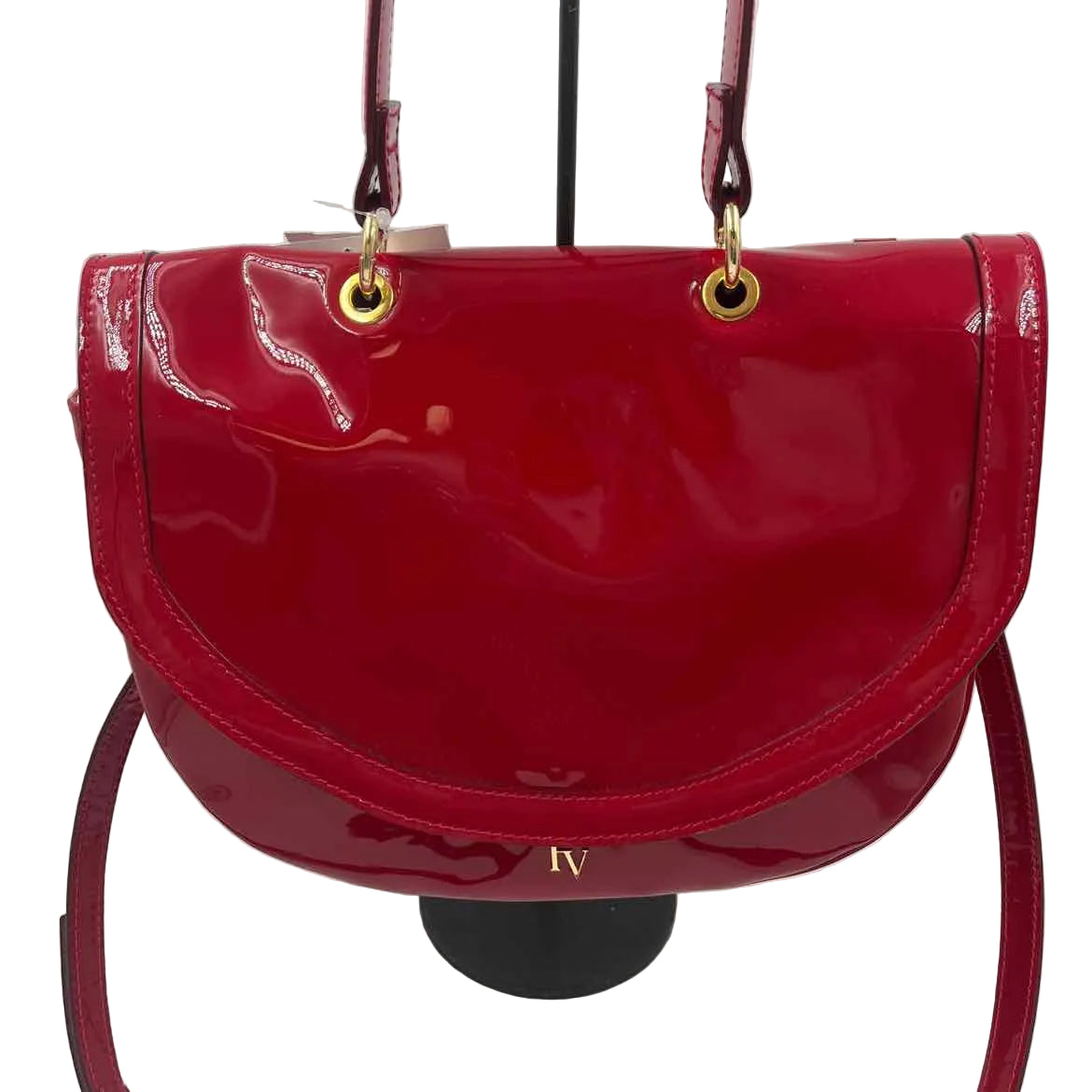FRANCES VALENTINE Red Patent Leather Flap Front Handled Purse w/Crossbody