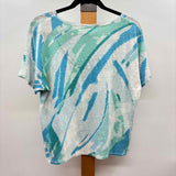 Chico's Women's Size L Blue Abstract Short Sleeve Shirt