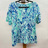 Chico's Women's Size XL Teal Damask Long Sleeve Shirt