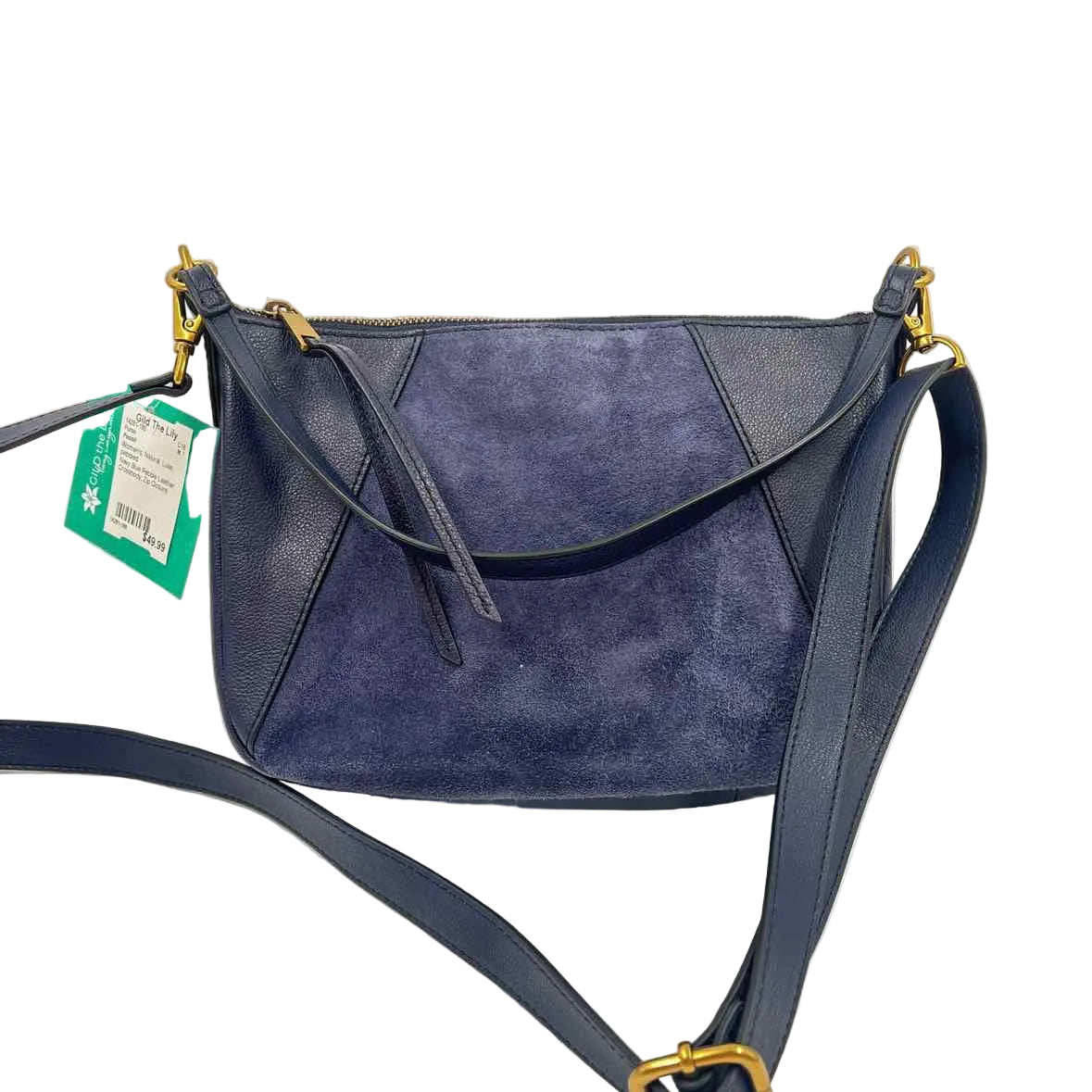 FOSSIL Navy Blue Pebbled & Suede Leather SKYLAR Crossbody Purse