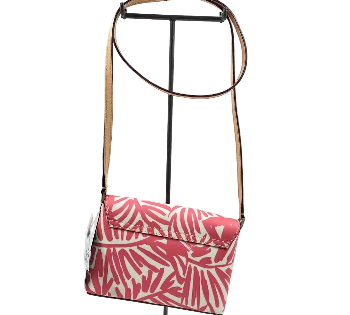 KATE SPADE Coral Ivory Palm Print w/Tan Leather Crossbody Strap