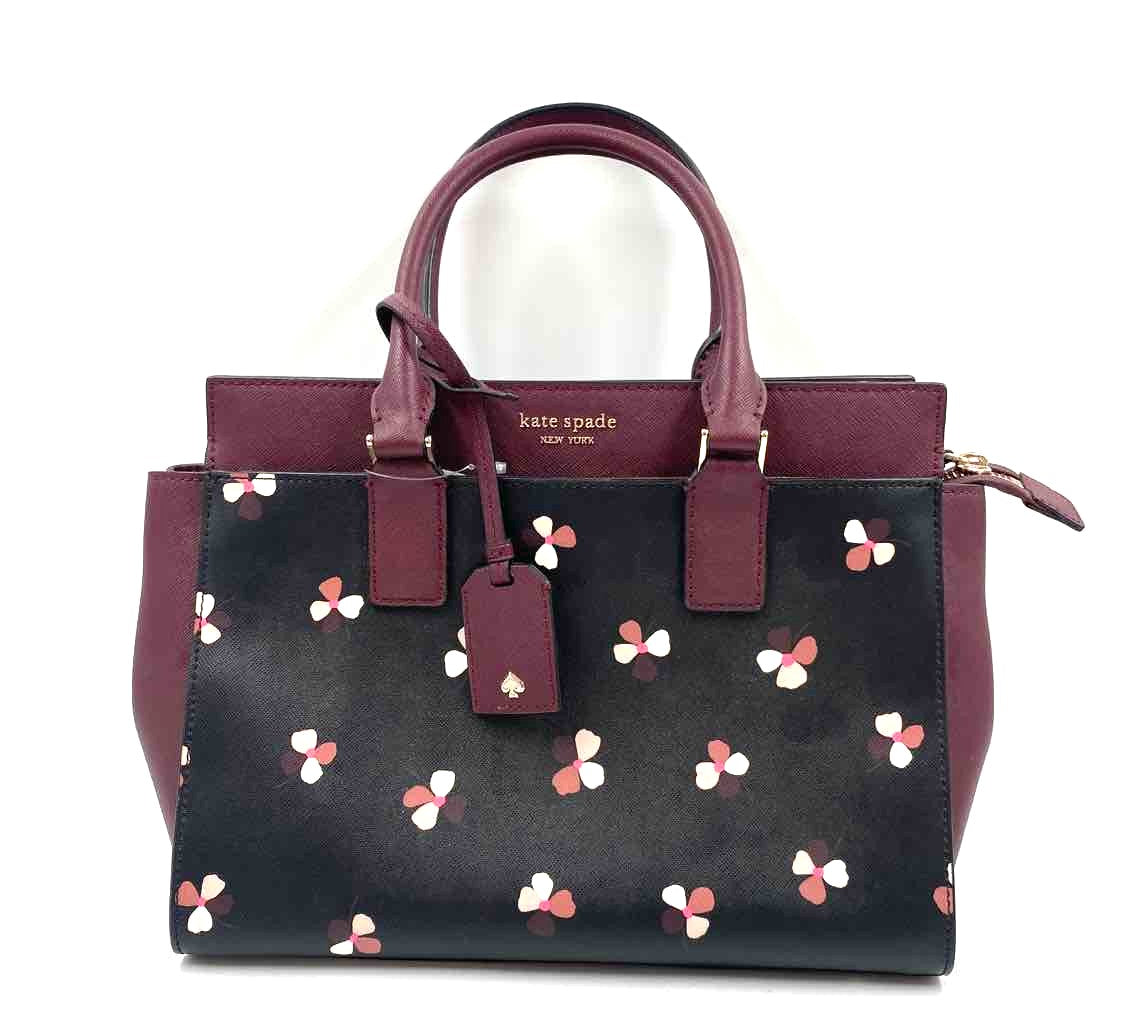 KATE SPADE Wine & Black PVC DUSK BUDS DITSY Print CAMERON Handled Satchel 