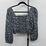 Lulus Women's Size M Black Floral Long Sleeve Shirt