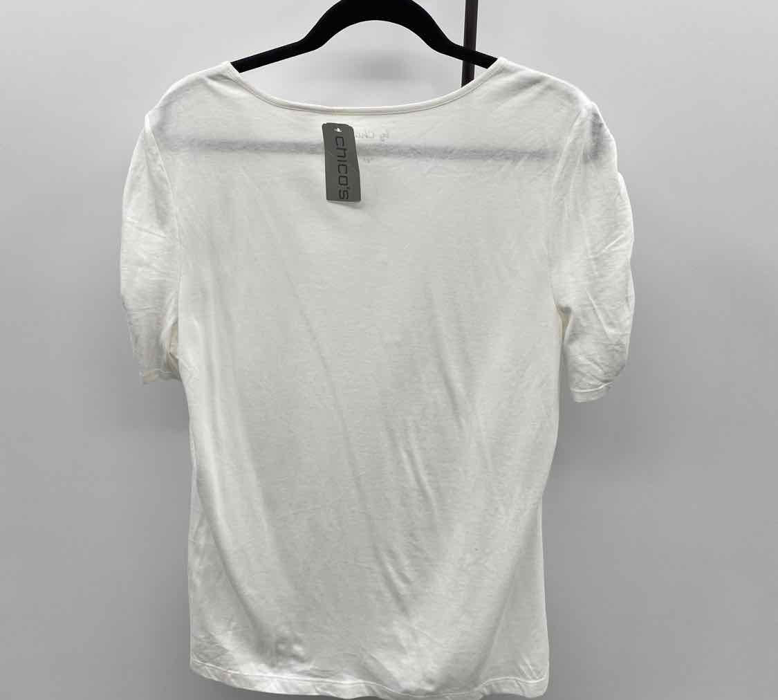 Chico's Women's Size L White Solid Short Sleeve Shirt