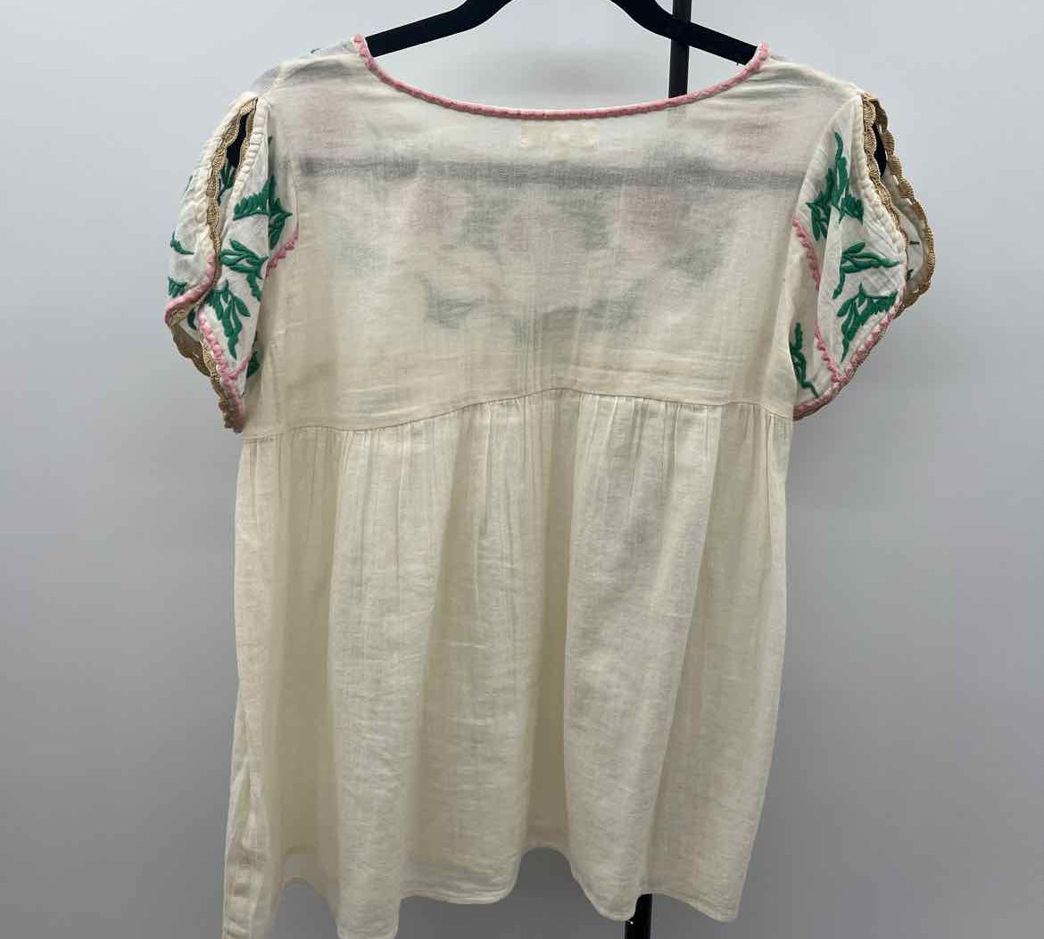 THML Women's Size L Ivory Floral Short Sleeve Shirt