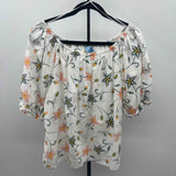 Cece Women's Size L White Floral Short Sleeve Shirt