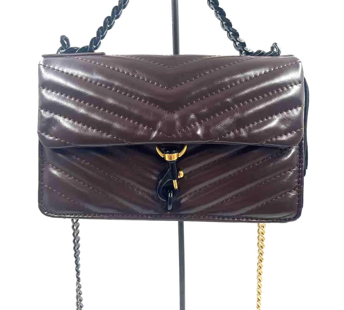 NWT REBECCA MINKOFF Brown Chevron Quilted Leather EDIE Flap Front Mini Crossbody