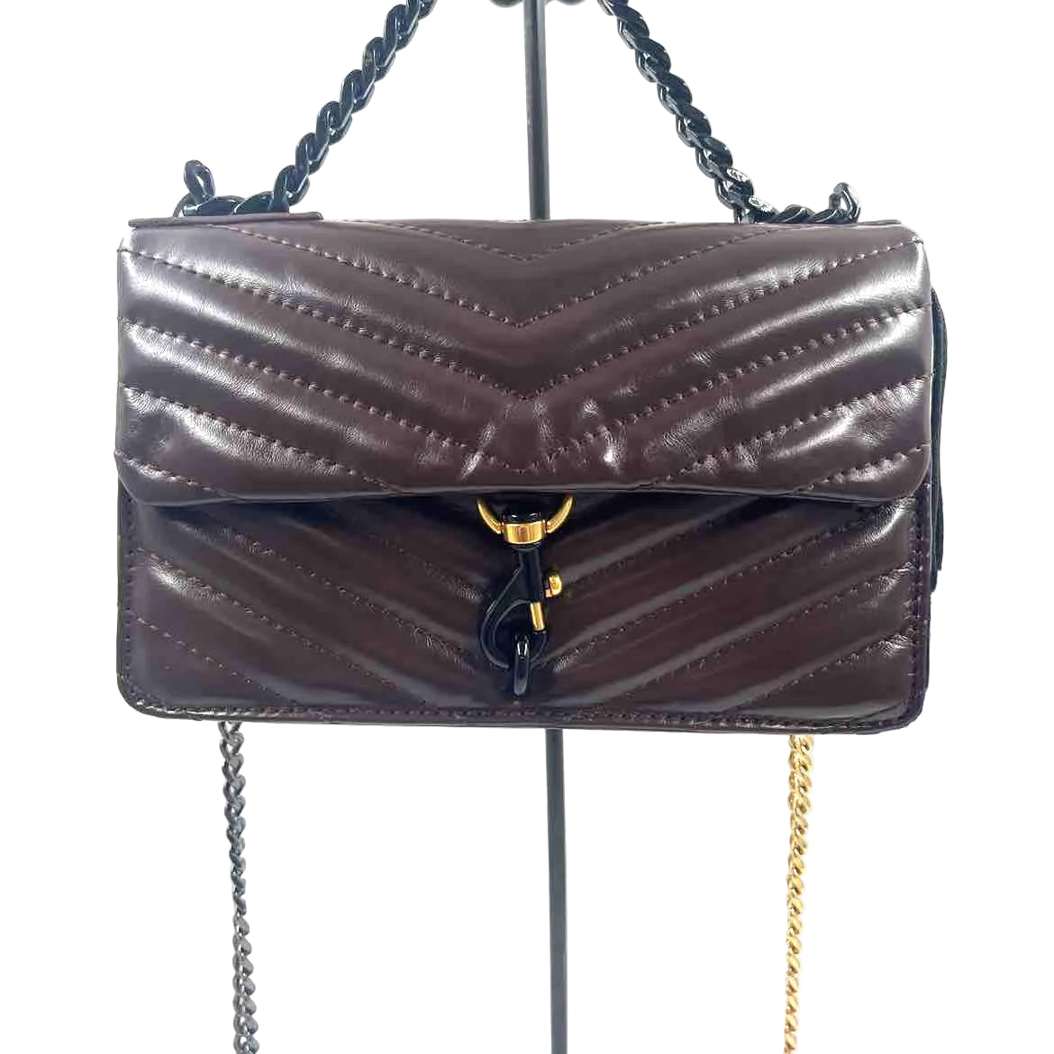 NWT REBECCA MINKOFF Brown Chevron Quilted Leather EDIE Flap Front Mini Crossbody