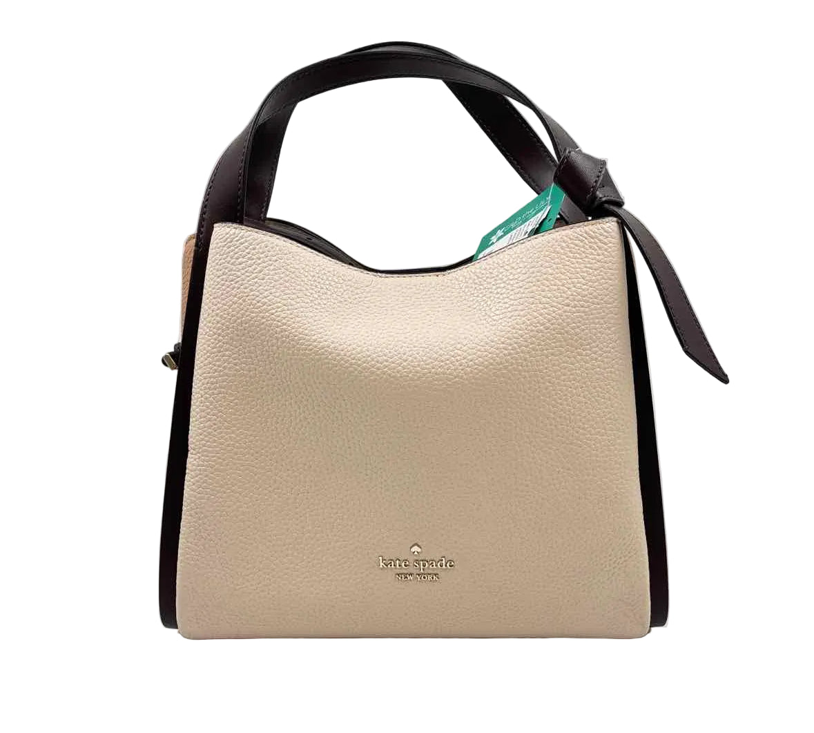 KATE SPADE Brown & Beige Pebble Leather KNOTT COLORBLOCK CARRYALL Tote Bag Purse