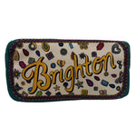 Bottom NWT BRIGHTON Teal Natural Yellow Gray Jewel CHARMED LOVE Canvas Tote Bag Purse