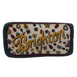 Bottom NWT BRIGHTON Teal Natural Yellow Gray Jewel CHARMED LOVE Canvas Tote Bag Purse