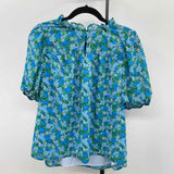 J Crew Women's Size M Blue Floral Short Sleeve Shirt
