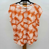 Rachel Zoe Women's Size L Orange Leaves Short Sleeve Shirt