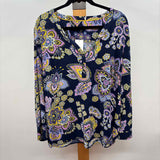 Talbots Women's Size L Navy Floral Long Sleeve Shirt