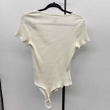 H&M Women's Size L White Ribbed Short Sleeve Shirt