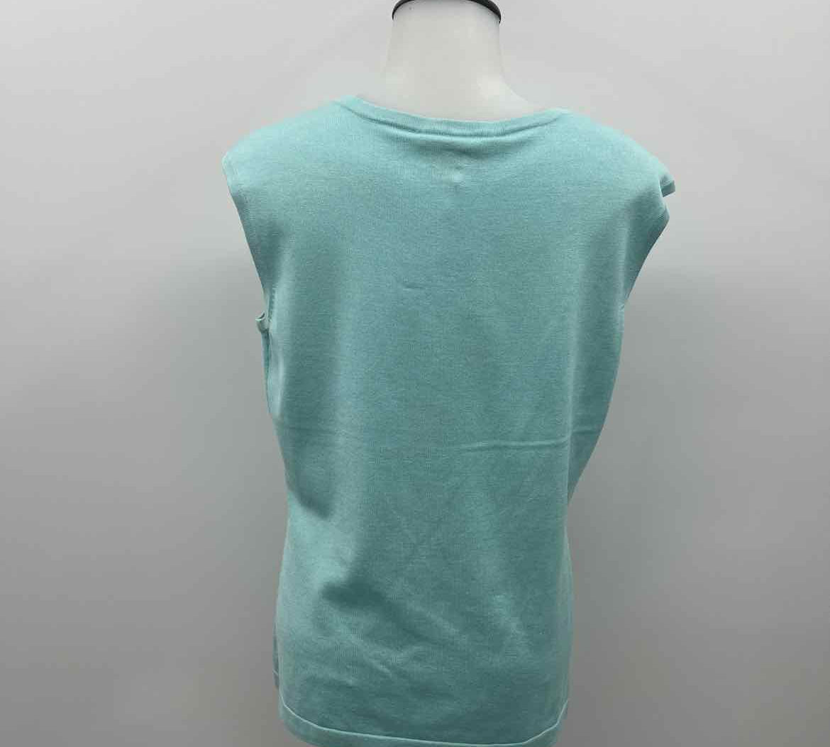 Per Se Women's Size L Aqua Solid Sleeveless Shirt