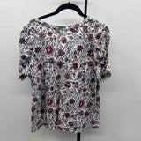 Loft Women's Size L White Floral Short Sleeve Shirt