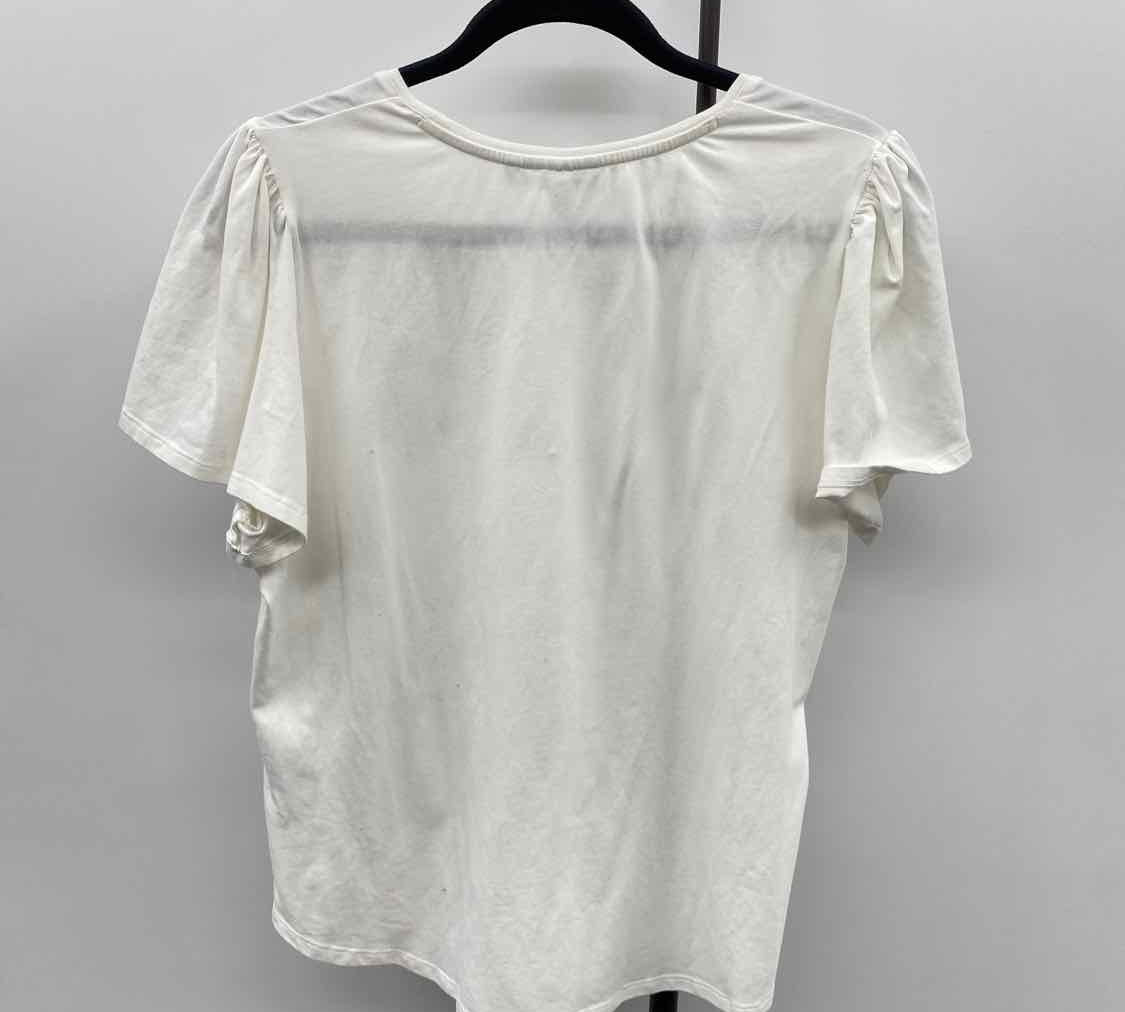 Chico's Women's Size S White Beaded Short Sleeve Shirt
