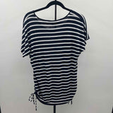 Jones New York Women's Size L Navy Stripe Short Sleeve Shirt