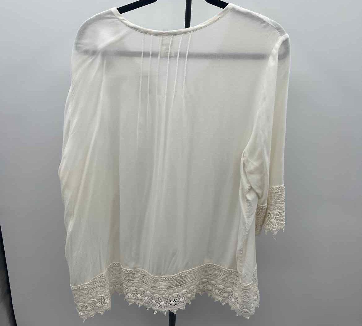 Blair Women's Size XL Ivory Crochet Long Sleeve Shirt