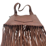 WRANGLER Brown Vegan Leather Crossbody Purse w/Fringe Detailing
