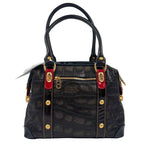 Back MARINO ORLANDI Black Croc-Embossed Leather Handled Satchel Purse