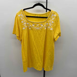 Talbots Women's Size 2X Yellow Floral Short Sleeve Shirt