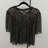 By Together Women's Size S Black Spotted Short Sleeve Shirt