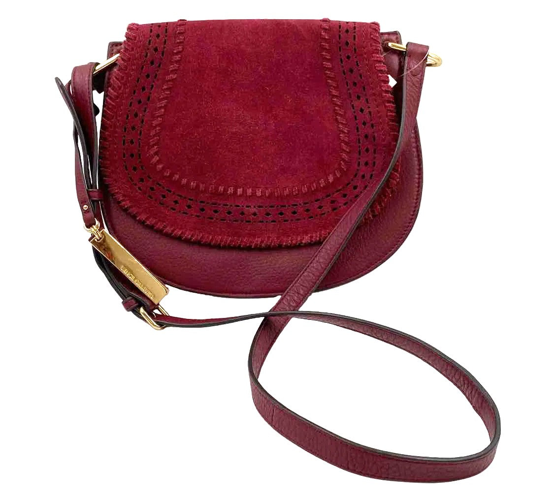 VINCE CAMUTO Cranberry Pebble/Suede Leather KIRIE Crossbody Purse w/WhipStitch Detailing