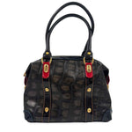 MARINO ORLANDI Black Croc-Embossed Leather Handled Satchel Purse