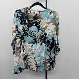 Chico's Women's Size L Blue Floral Long Sleeve Shirt