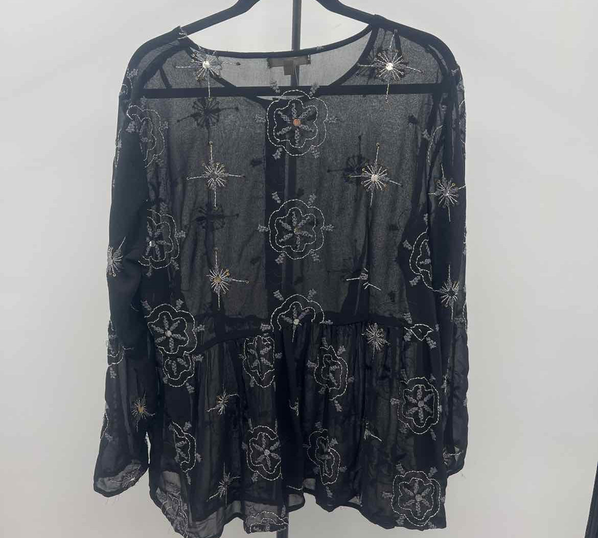 Joan Vass Women's Size L Black Sequins Long Sleeve Shirt