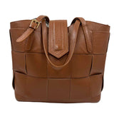 BORSE in PELLE Brown Woven Leather Handled Tote Bag Purse