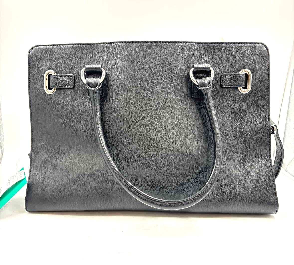 Back MICHAEL KORS Black Pebble Leather Handled HAMILTON Tote Bag Purse w/Crossbody Strap
