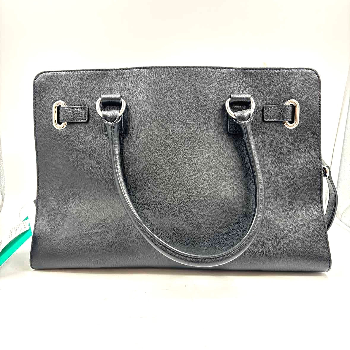 Back MICHAEL KORS Black Pebble Leather Handled HAMILTON Tote Bag Purse w/Crossbody Strap