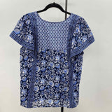 JJill Women's Size L Blue Floral Short Sleeve Shirt