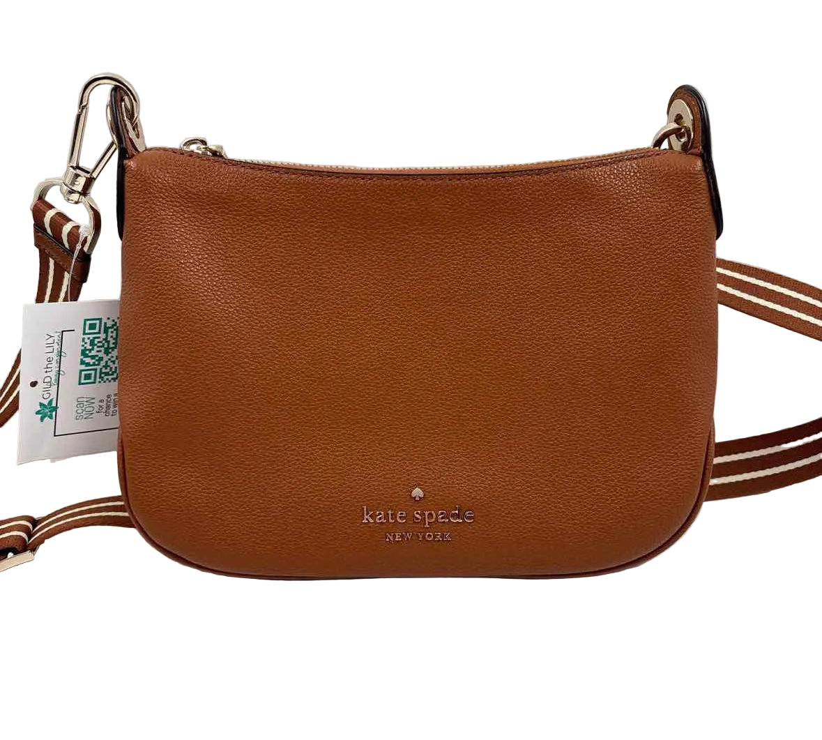 KATE SPADE Brown Leather ROSIE Crossbody Purse w/Cream & Brown Guitar Strap