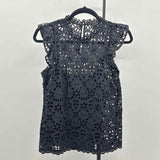J Crew Women's Size S Black Eyelet Sleeveless Shirt