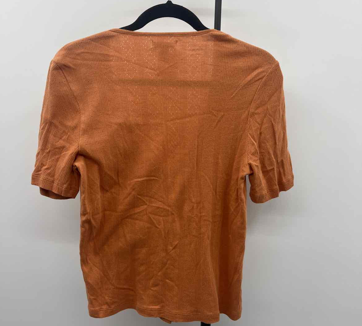 Society Amuse Women's Size L Orange Ribbed Short Sleeve Shirt
