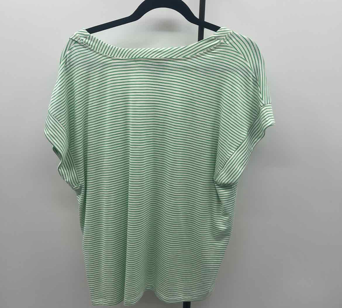 White House Black Market Women's Size XL Green Stripe Short Sleeve Shirt